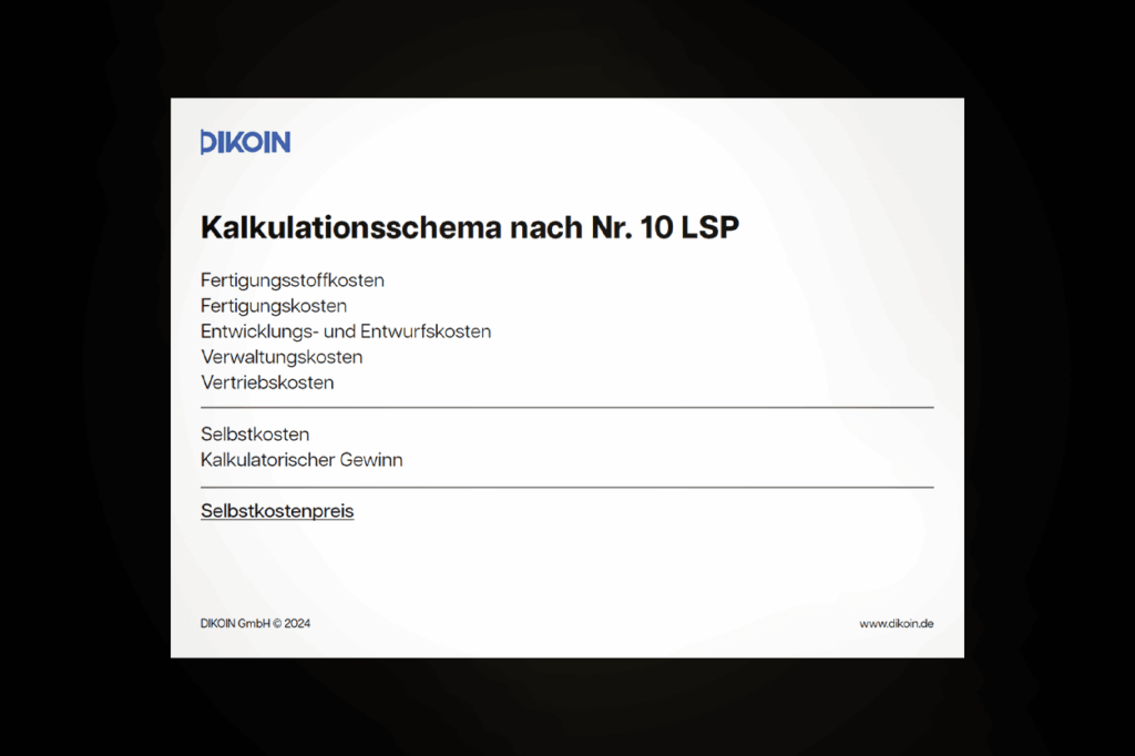 Vorschaubild des Kalkulationsschemas nach Nr. 10 LSP