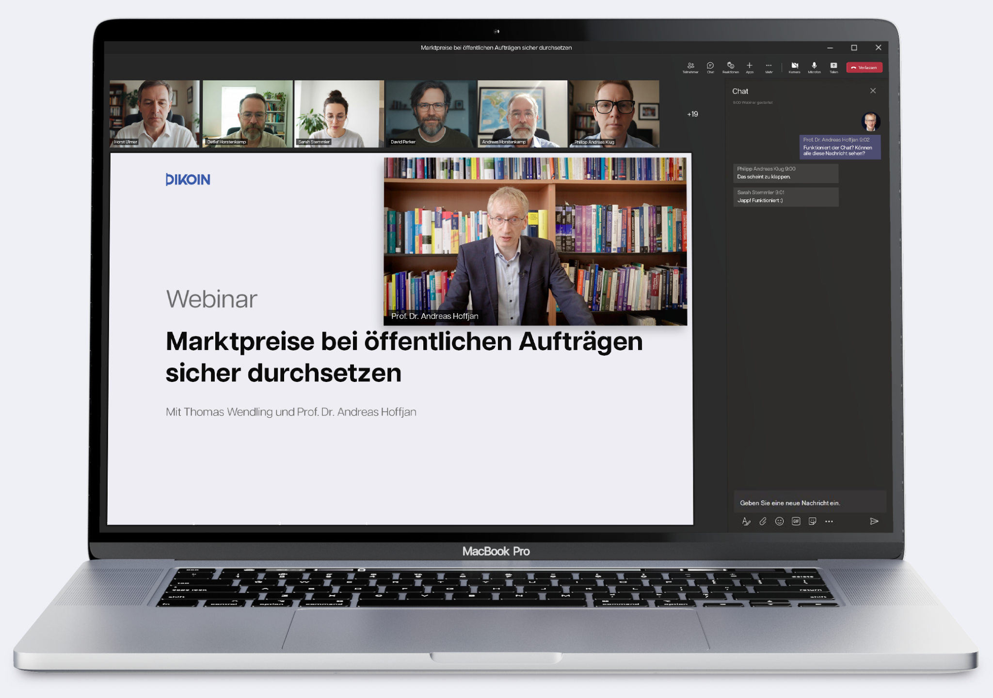 Experten-Schulung von DIKOIN: Prof. Dr. Andreas Hoffjan und Thomas Wendling erklären die Marktpreisprüfung und Preistypstrategie für öffentliche Auftraggeber am Beispiel eines Laptops.
